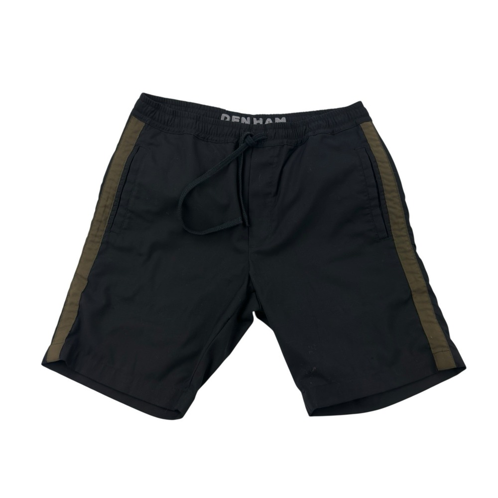 Denham Black Green Stripe Stretch‎ Elastic Waist Shorts Men's Size Small